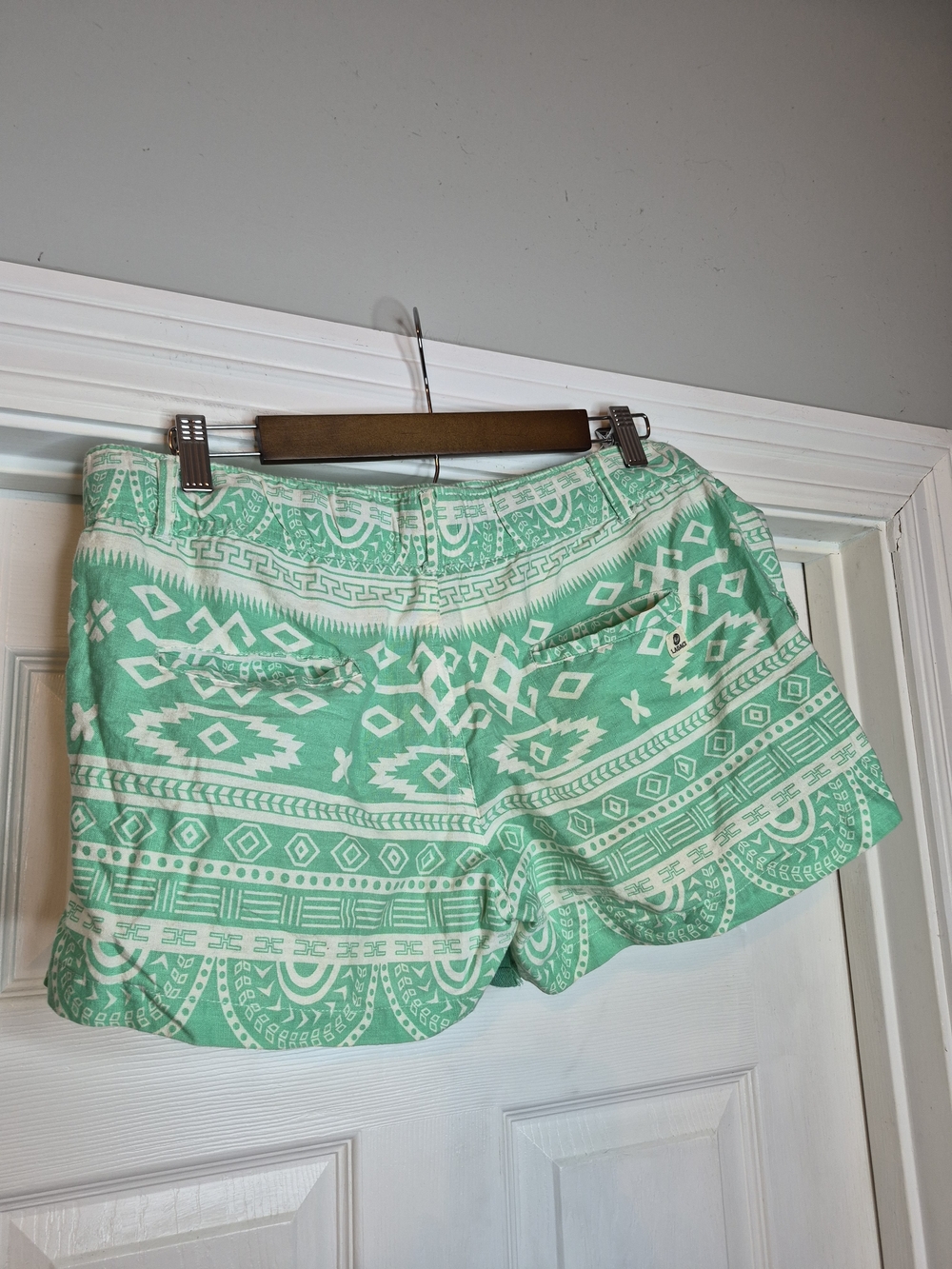 Lagaci Mint Green and White Printed Shorts with Drawstring Cotton Linen Size Xl - Picture 6 of 8